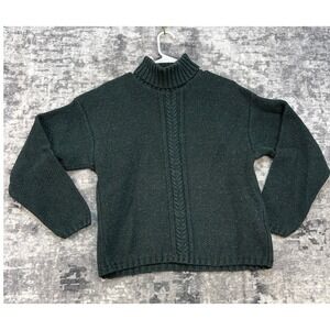 Vtg Eddie Bauer Women's L Cable Knit Turtleneck Sweater Green Cottagecore Nordic